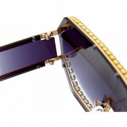 Oversized Trendy Oversized Lens Rhinestone Sunglasses for Women One Piece Bling Frame UV Protection - 7 - CD190OLAKUL $13.18
