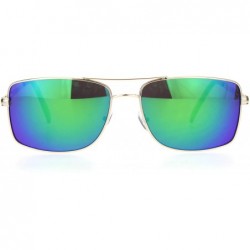 Rectangular Mens Rectangular Racer Officer Pilots Metal Rim Agent Sunglasses - Gold Teal Mirror - C618Q4HAOQE $18.53