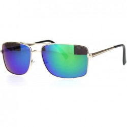 Rectangular Mens Rectangular Racer Officer Pilots Metal Rim Agent Sunglasses - Gold Teal Mirror - C618Q4HAOQE $9.39