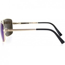 Rectangular Mens Rectangular Racer Officer Pilots Metal Rim Agent Sunglasses - Gold Teal Mirror - C618Q4HAOQE $9.39