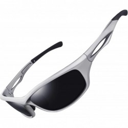 Sport Polarized Sport Sunglasses for Men Women UV400 Sports Sun Glasses Shades - Silver Frame Black Lens - CH195NGITSW $25.98