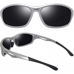 Sport Polarized Sport Sunglasses for Men Women UV400 Sports Sun Glasses Shades - Silver Frame Black Lens - CH195NGITSW $14.90