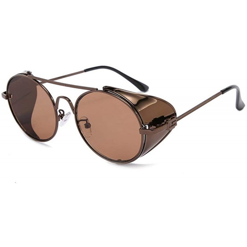 Round personality punk metal sunglasses female 2020 new round fashion retro hip hop men's sunglasses - Dark Brown - C2193MUE9...