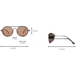 Round personality punk metal sunglasses female 2020 new round fashion retro hip hop men's sunglasses - Dark Brown - C2193MUE9...