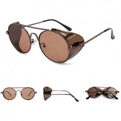 Round personality punk metal sunglasses female 2020 new round fashion retro hip hop men's sunglasses - Dark Brown - C2193MUE9...