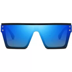 Oversized Womens Big Sunglasses Square Frame Vintage Retro Oversized Sunglasses Mirrored Lens Shades Flat Top - Blue - CH18U8...