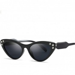 Oval Retro Cat's Eye Frame with Cubic Zirconia Sunglasses for Women PC AC UV400 Sunglasses - Black - C618SASL0UG $27.72