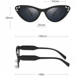 Oval Retro Cat's Eye Frame with Cubic Zirconia Sunglasses for Women PC AC UV400 Sunglasses - Black - C618SASL0UG $15.15
