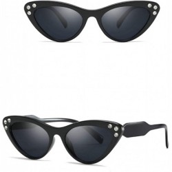 Oval Retro Cat's Eye Frame with Cubic Zirconia Sunglasses for Women PC AC UV400 Sunglasses - Black - C618SASL0UG $15.15
