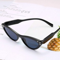 Oval Retro Cat's Eye Frame with Cubic Zirconia Sunglasses for Women PC AC UV400 Sunglasses - Black - C618SASL0UG $15.15