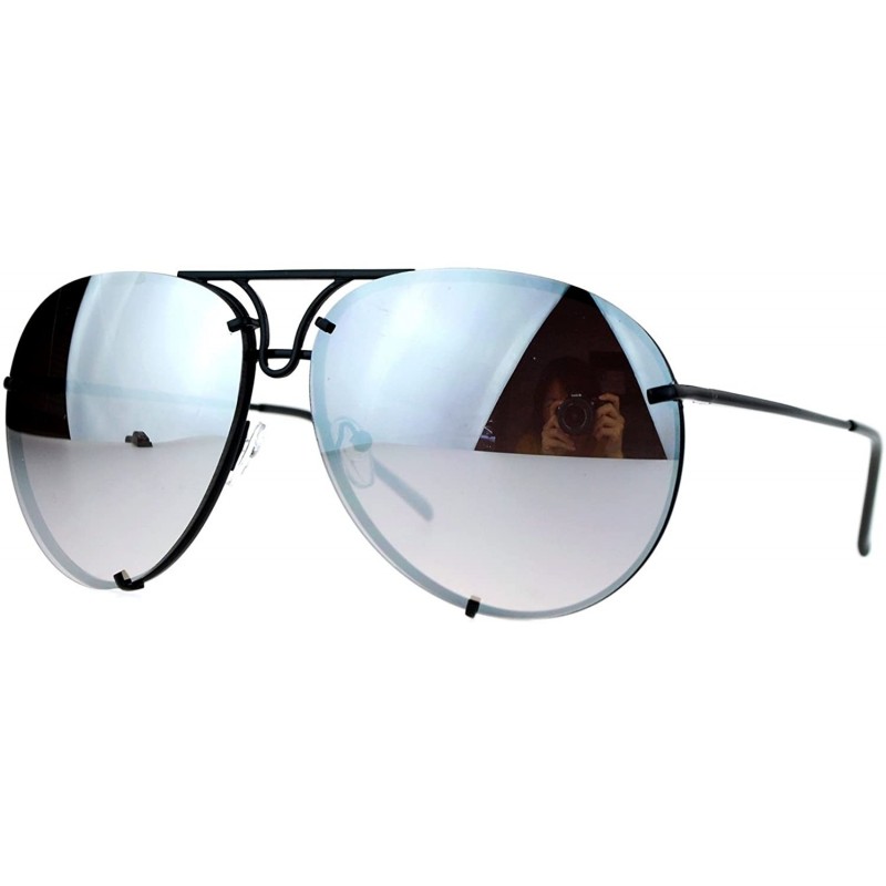 Round Oversized Round Aviator Sunglasses Mirror Lens Metal Rims in Back Spring Hinge - Black (Silver Mirror) - CJ1875OX75X $1...