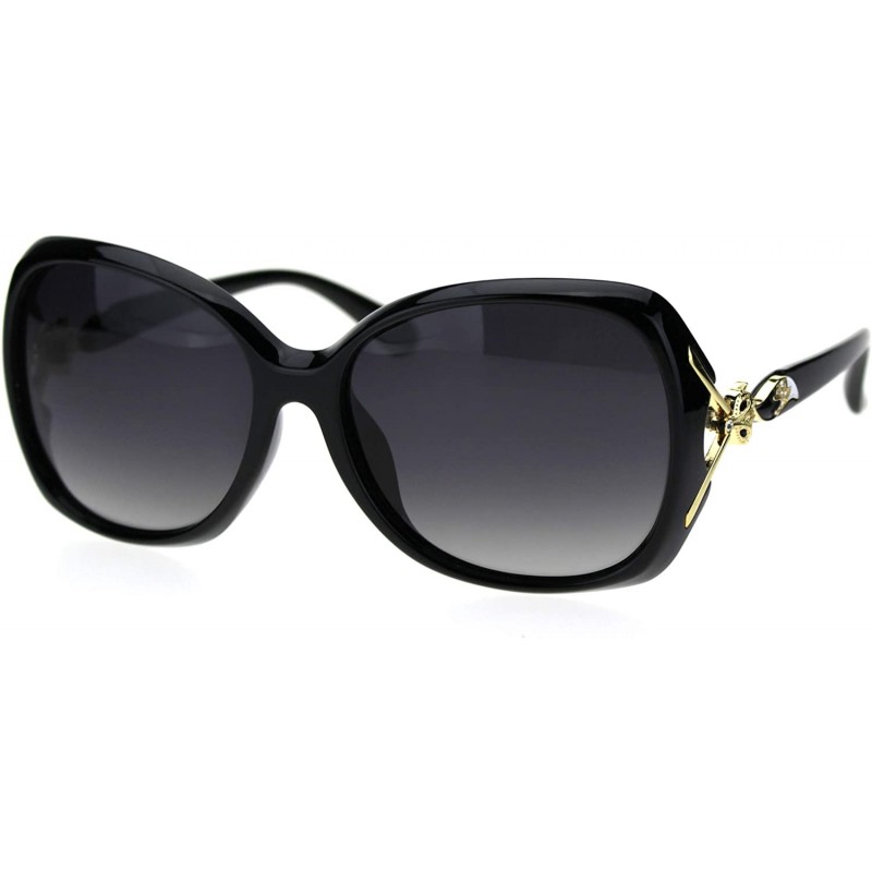 Butterfly Polarized Lens Womens Fox Tail Rhinestone Butterfly Plastic Sunglasses - Black Smoke - CB18TN33GIR $17.67