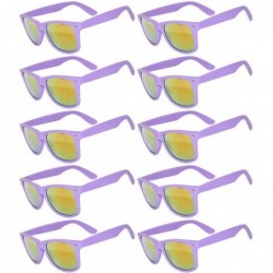 Rectangular Wholesale of 10 Pairs Mirror Reflective Colored Lens Sunglasses Horn Rimmed Style - 10_pairs_mirr_purple - CV12O2...