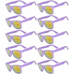 Rectangular Wholesale of 10 Pairs Mirror Reflective Colored Lens Sunglasses Horn Rimmed Style - 10_pairs_mirr_purple - CV12O2...