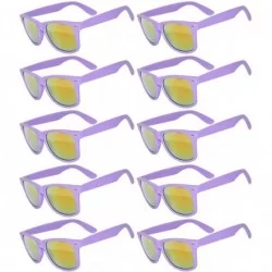 Rectangular Wholesale of 10 Pairs Mirror Reflective Colored Lens Sunglasses Horn Rimmed Style - 10_pairs_mirr_purple - CV12O2...