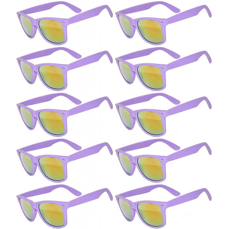 Rectangular Wholesale of 10 Pairs Mirror Reflective Colored Lens Sunglasses Horn Rimmed Style - 10_pairs_mirr_purple - CV12O2...