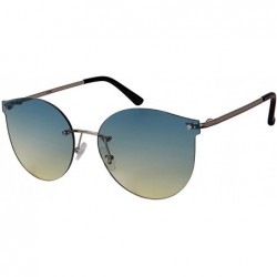 Rimless Rimless Cat Eye Sunnies with Flat Ocean Color Lens 23092-FLOCR - Silver - CJ1827ICDWI $20.02
