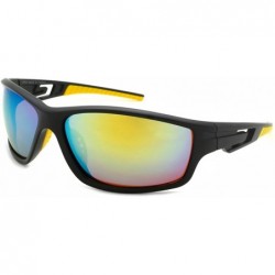 Wrap Full Frame Action Sports Sunglasses with Color Mirrored Lens 570052MT/REV - Matte Black - C612DJXGF19 $10.36
