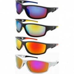 Wrap Full Frame Action Sports Sunglasses with Color Mirrored Lens 570052MT/REV - Matte Black - C612DJXGF19 $10.36