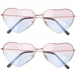 Oval 2pcs Heart Sunglasses Love Heart Fashion Eyewear Heart Sunglasses Glasses for Man Women Adult (Pink with Blue) - C9194W2...