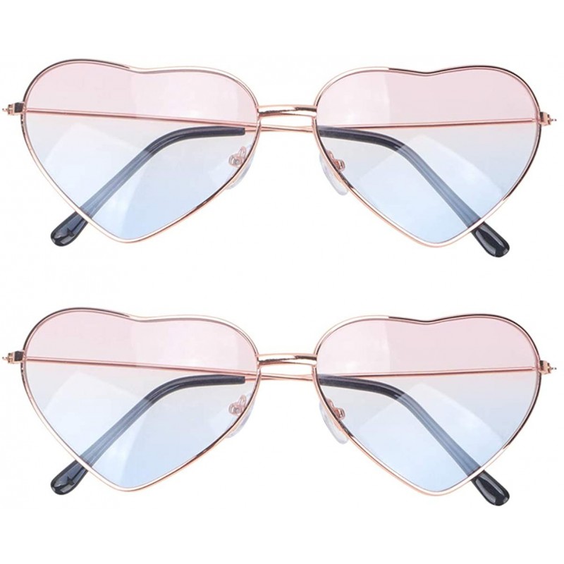 Oval 2pcs Heart Sunglasses Love Heart Fashion Eyewear Heart Sunglasses Glasses for Man Women Adult (Pink with Blue) - C9194W2...