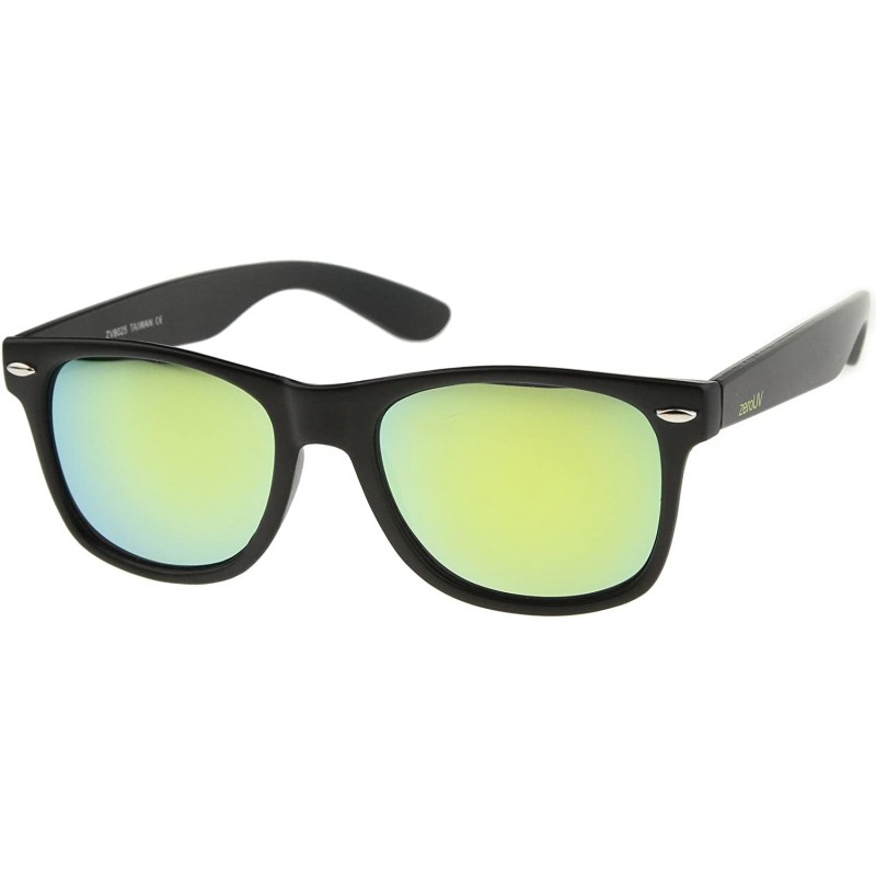 Wrap Matte Finish Reflective Color Mirror Lens Large Square Horn Rimmed Sunglasses 55mm - Matte / Yellow - CD12JBQLFJ5 $8.89