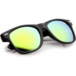 Wrap Matte Finish Reflective Color Mirror Lens Large Square Horn Rimmed Sunglasses 55mm - Matte / Yellow - CD12JBQLFJ5 $8.89