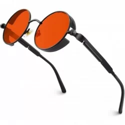 Round Retro Round Circle Steampunk Sunglasses Polarized Metal Alloy for Women Men MTS2 - A Black Frame Red Lens - C4194L6A020...