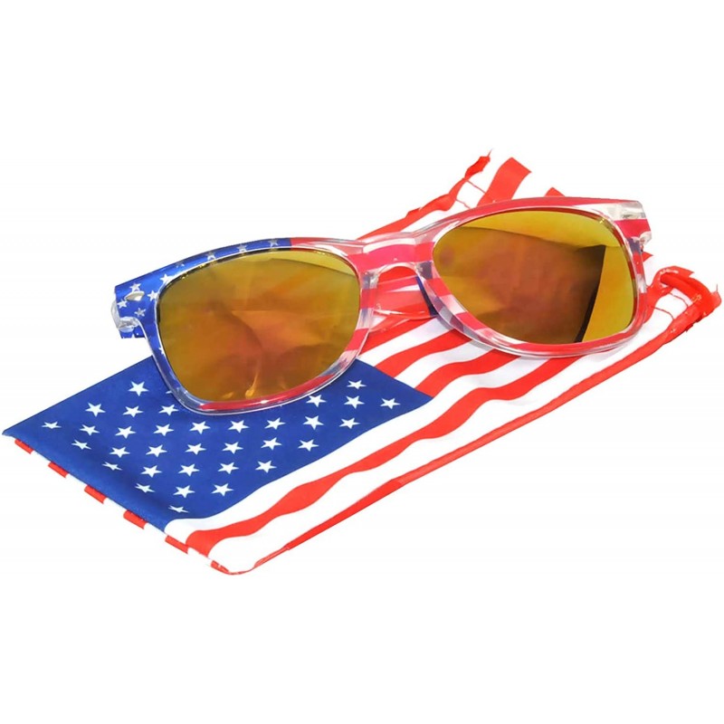 Rectangular Classic American Flag Sunglasses USA Patriot Colored Lens 4th of July - Clear_frame_yellow_mirror_lens - C912ODPU...