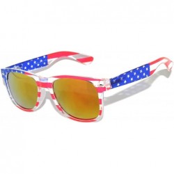 Rectangular Classic American Flag Sunglasses USA Patriot Colored Lens 4th of July - Clear_frame_yellow_mirror_lens - C912ODPU...