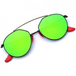 Round Italy made Bridge Sunglasses Corning natural Glass lens Genuine Leather Arms - C7180E2C9U3 $91.80