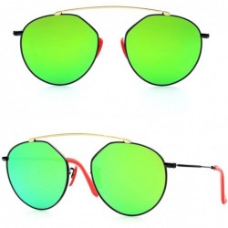 Round Italy made Bridge Sunglasses Corning natural Glass lens Genuine Leather Arms - C7180E2C9U3 $46.53