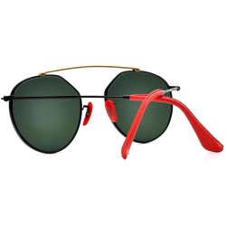 Round Italy made Bridge Sunglasses Corning natural Glass lens Genuine Leather Arms - C7180E2C9U3 $46.53