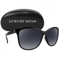 Oversized Textured Metal Accent Sunglasses With Hard Case - Black - CK12HPNQAJ5 $14.59