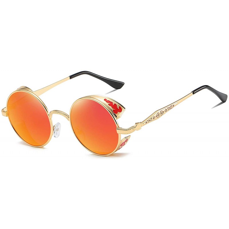 Sport Polarized Round Sunglasses for Men Driving Fishing UV Protection Vintage Retro Golden Frame - Gold Red - C118YSXT7AM $1...