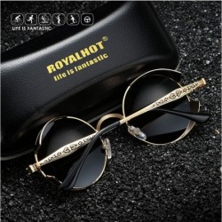 Sport Polarized Round Sunglasses for Men Driving Fishing UV Protection Vintage Retro Golden Frame - Gold Red - C118YSXT7AM $1...