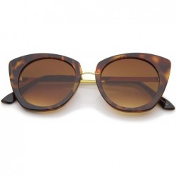 Cat Eye Women's Bold Frame Metal Temple Flat Lens Round Cat Eye Sunglasses 52mm - Tortoise-gold / Amber - CI12KUKKVMD $20.34