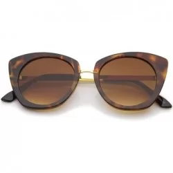 Cat Eye Women's Bold Frame Metal Temple Flat Lens Round Cat Eye Sunglasses 52mm - Tortoise-gold / Amber - CI12KUKKVMD $20.34