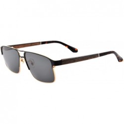 Rectangular Men's Wooden Polarized Sunglasses Metal Frame Myopia Glasses-PGJS8001 - Black&gold - CU18Z5X3EHK $68.73