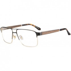 Rectangular Men's Wooden Polarized Sunglasses Metal Frame Myopia Glasses-PGJS8001 - Black&gold - CU18Z5X3EHK $30.75