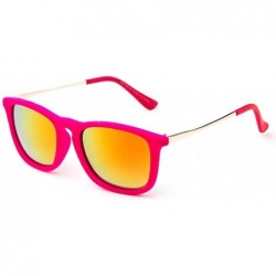 Square "Bonna" Womens Round Suede Material Stlyish Fashion Sunglasses - Hot Pink - CW127Y3GLOL $8.84