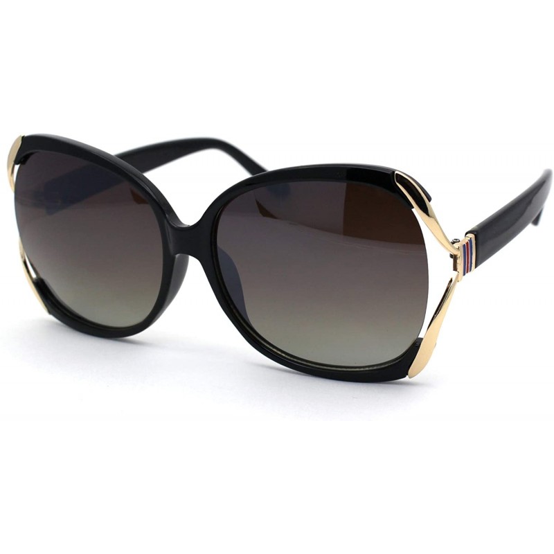 Butterfly Womens Metal Ribbon Hinge Large Butterfly Designer Sunglasses - Black Gold Brown - CS196WX2E8S $10.77