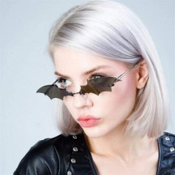 Rimless Bat Sunglasses for Women Rimless Wing Sun Glasses Shades UV400 - C2 Black Black - C21903DH75A $9.31