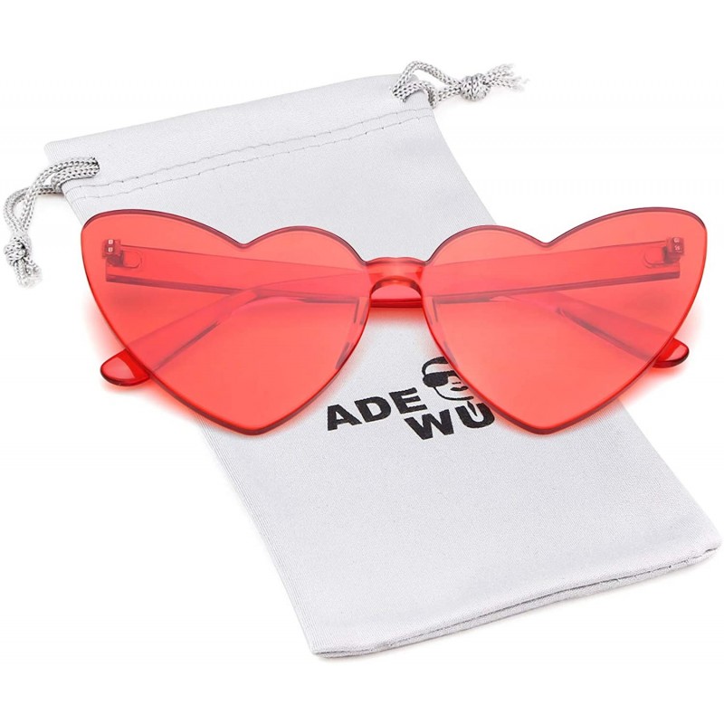 Rimless Rectangle Sunglasses For Women-Fashion Sheer Pink-Blue Lens-Rimeless Glasses Trendy - Clear Red - CH18NNSDW2L $8.87