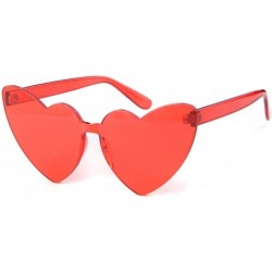 Rimless Rectangle Sunglasses For Women-Fashion Sheer Pink-Blue Lens-Rimeless Glasses Trendy - Clear Red - CH18NNSDW2L $8.87