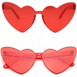 Rimless Rectangle Sunglasses For Women-Fashion Sheer Pink-Blue Lens-Rimeless Glasses Trendy - Clear Red - CH18NNSDW2L $8.87