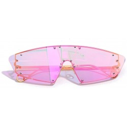 Oversized Trendy Oversized Sunglasses for Women Irregular One Piece Frame with Rivet UV Protection - 7 - CJ190OKQXSD $18.77