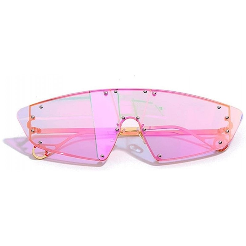 Oversized Trendy Oversized Sunglasses for Women Irregular One Piece Frame with Rivet UV Protection - 7 - CJ190OKQXSD $11.61