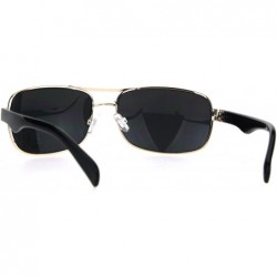 Sport Classic Mens Rectangular Agent Officer Style Sport Metal Rim Sunglasses - Gold Black - CW17YSQ7ZZA $12.54