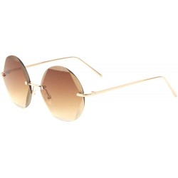 Rimless Rimless Round Hexagon Diamond Glass Cut Lens Sunglasses - Brown - CX197A74YHO $27.36